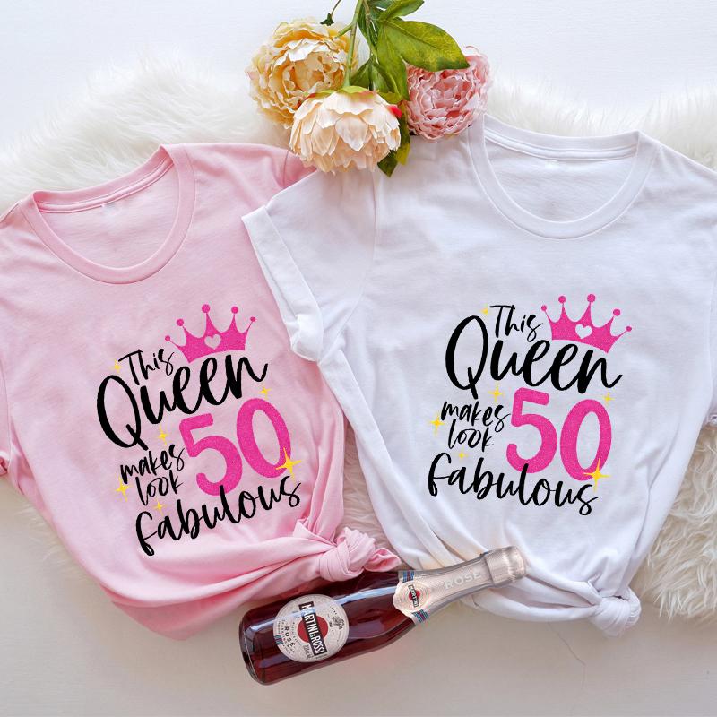 Fashion 50th Year Birthday T Shirt for Women Clothing Harajuku Birthday Party Y2k Tops Short Sleeve Tees Aesthetic Clothing