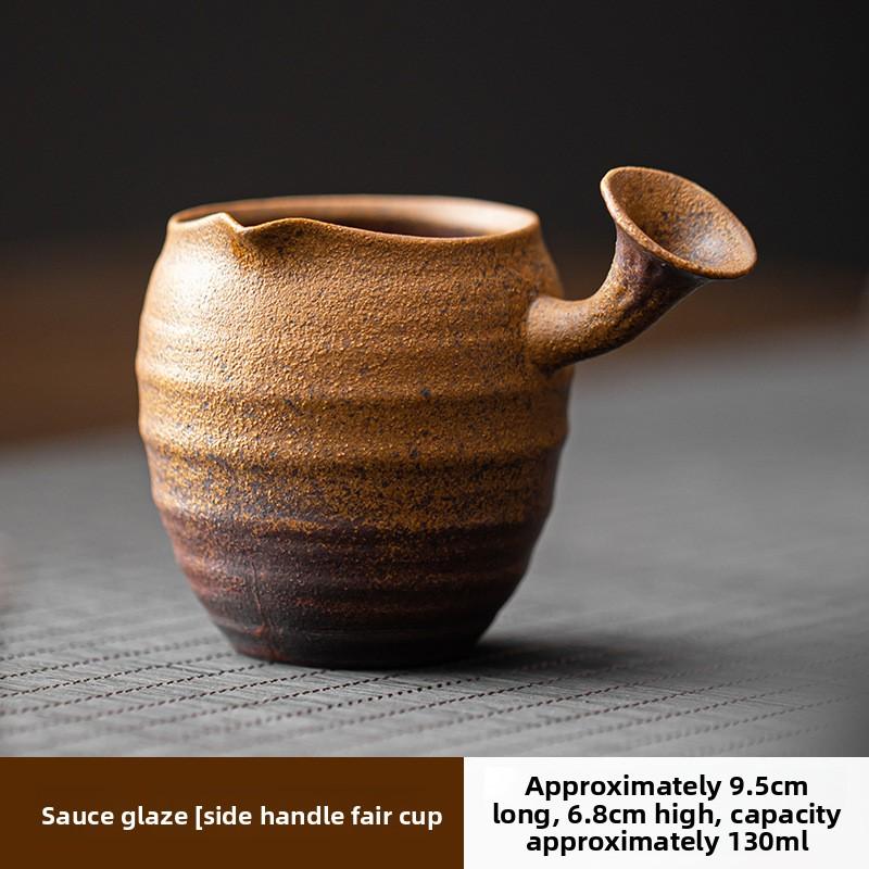 130Ml Retro Sauce Glazed Side Handle Tea Pitcher Handmade Coarse Pottery Fair Cup Cha Hai Household Justice Supplies Ornaments