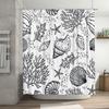 Ocean Life Print Shower Curtain Nautical Bath Decor with Seashells Coral Black White Pattern Bathroom Liner