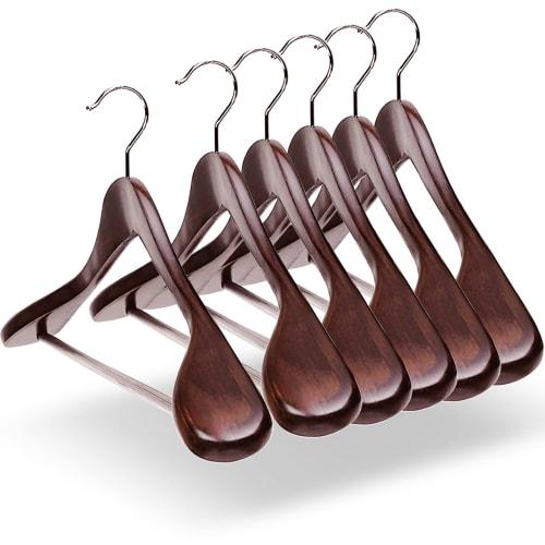 PARACHASE Wooden Hangers, Set of 6, for Men's Suits, Shape-Retaining, 360-Degree Rotation