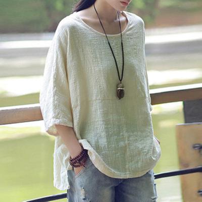 Women's Summer Plus Size Casual T-Shirt Solid Color Comfortable Bat Sleeve Top