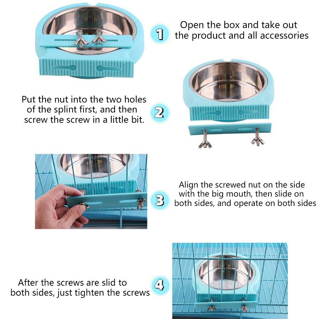 Dog Crate Bowls Detachable Stainless Steel Hanging Bunny Feeder for Kennel Cage