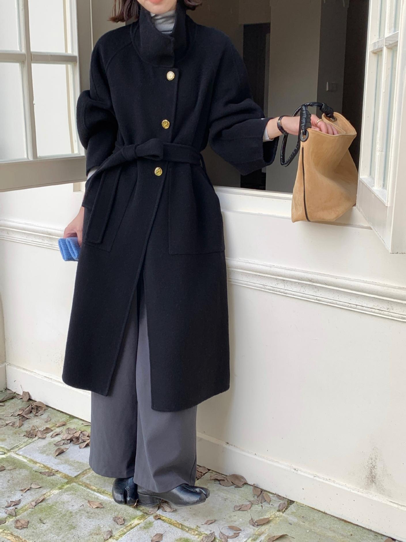 

High-end coat cashmere coat women s 24 autumn and winter new daily commuting versatile woolen coat S чорний