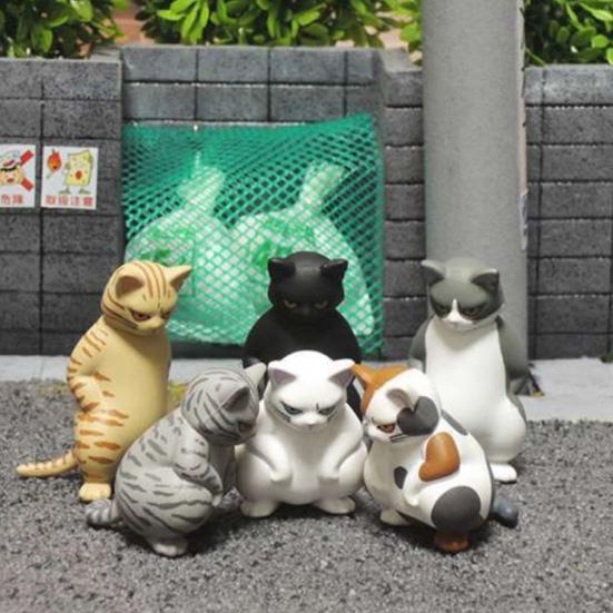 6Pcs Threatening Cat Figurine PVC Cartoon Social Kitten Statue Animal Sculpture Home Office Desktop Bookshelf Decoration Ornament