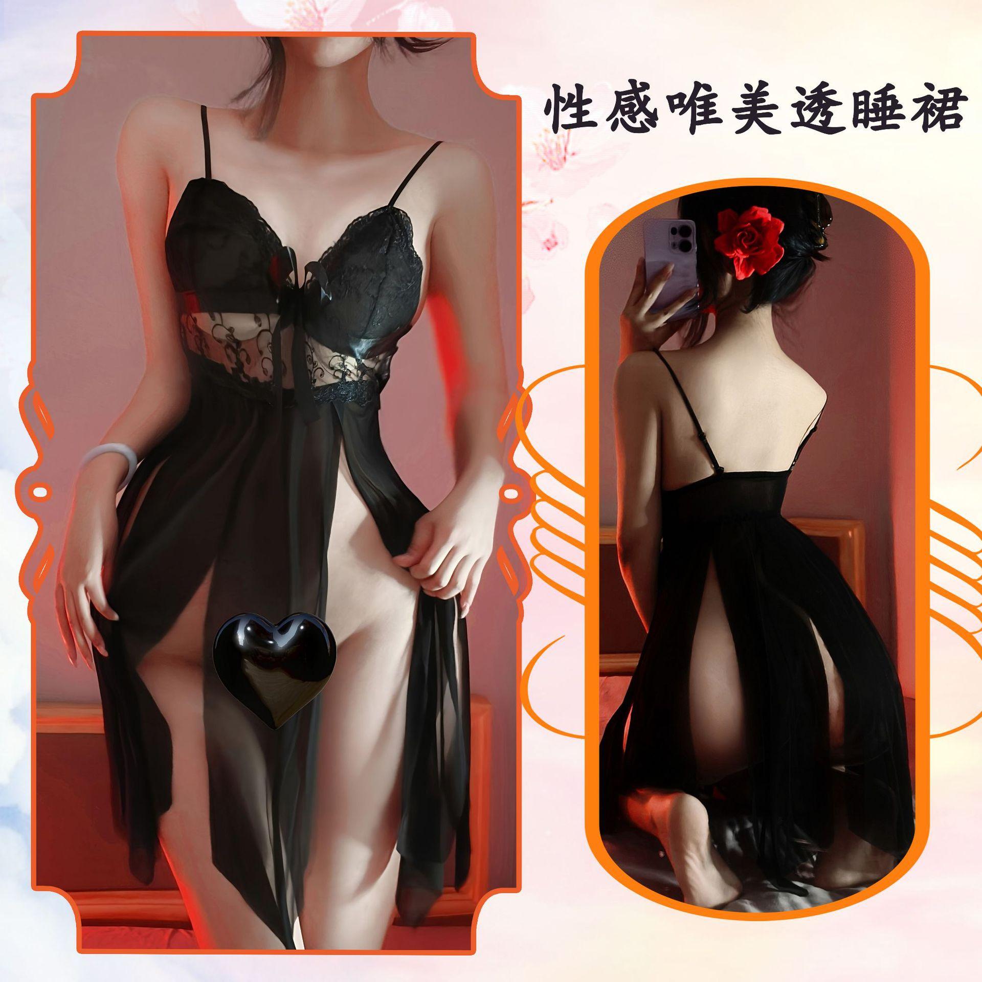 

Сексуальное нижнее белье сексуальная сетка прозрачный тюль подтяжки ночная рубашка большой размер кружева пижамы воздержание женщины One size чёрный