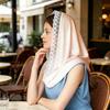 Hooded Headscarf Lightweight Breathable Gauze Fabric Sun Protection Turban Hat with Lace Embroidery Lightweight Commuting Head Wrap