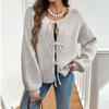 Women‘s Round Neck Long Sleeve Lace-Up Fitted Cardigan Coat