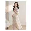 French Style Floral Dress Women Summer Long V Neck Slim Fit Elegant Tea Dress Flowy Long Dress