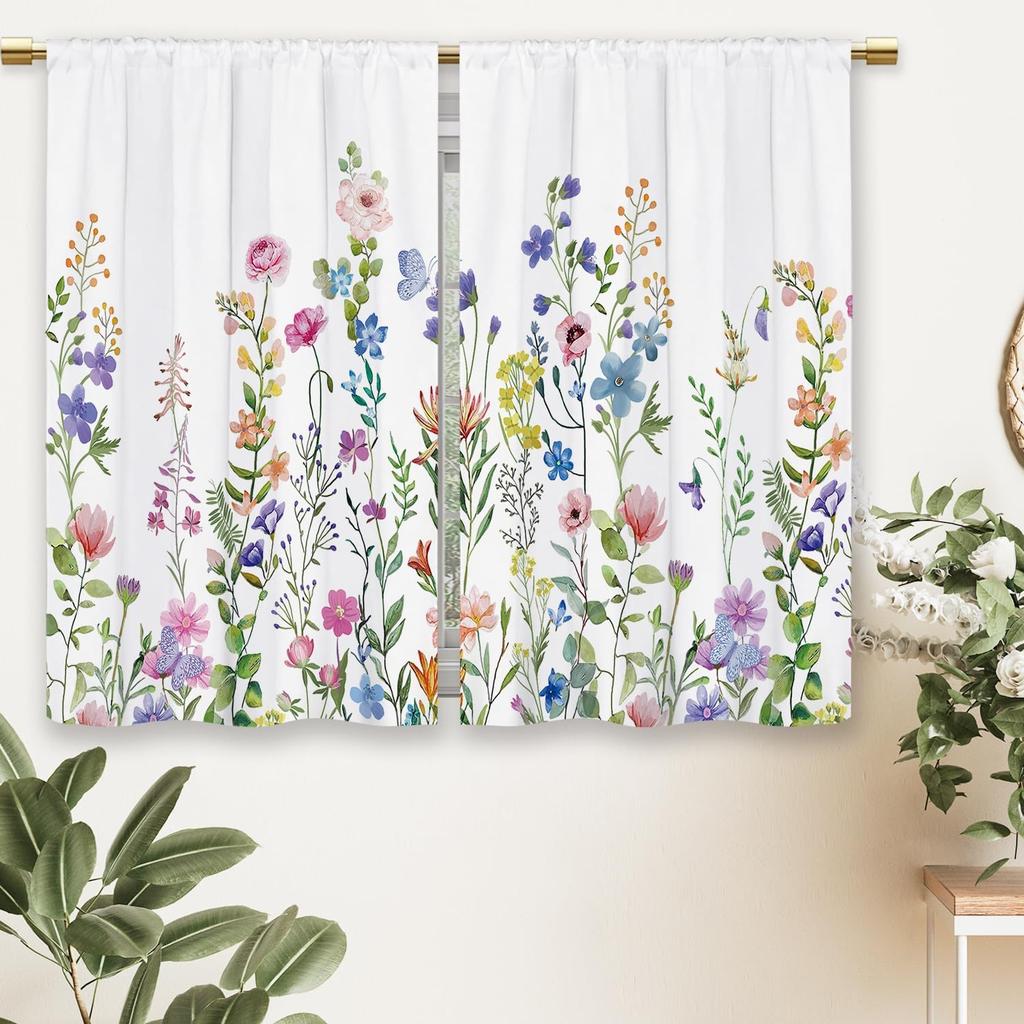 Wildflower Window Curta Colorful Floral Meadow Print Watercolor Plant Decor For Living Room Kitchen