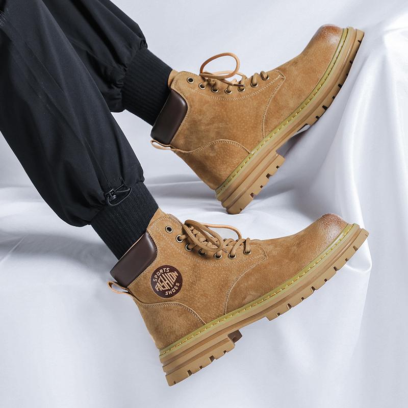 Fashion Men's Retro Boots British Style Work Shoes Autumn Winter Thick Bottom High Top Non Slip Warm Casual Leather Motorcycle Boots