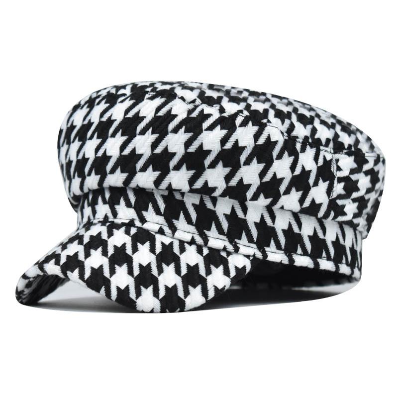 Женская классическая беретка с плоским верхом в клетку «принц Уэльский» с водонепроницаемыми и ветрозащитными свойствами для всех сезонов Black