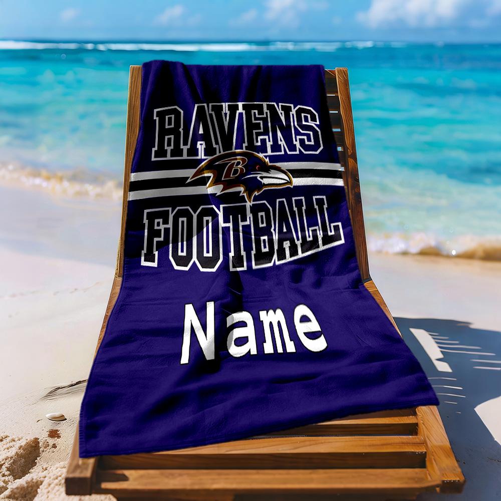 Ravens Football Personalized Name Beach Towel High Absorbency & Quick-Dry