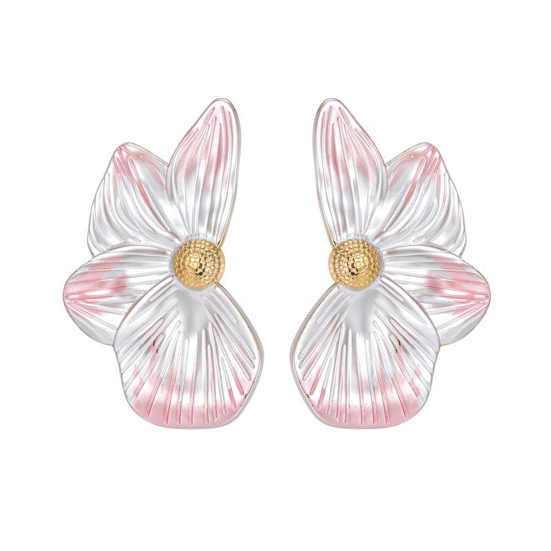 18K Gold 3D Enamel Gradient Flower Earrings: Luxurious Design for the New Year