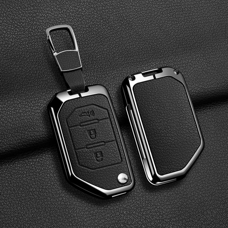 Convient Pour Jeep Gladiator Jt Sahara Jlu Wrangler Jl Rubicon Alliage de Zinc Cuir Véritable 2 3 4 Boutons Housse Étui Porte-clés pour Clé de Voiture Accessoires Auto