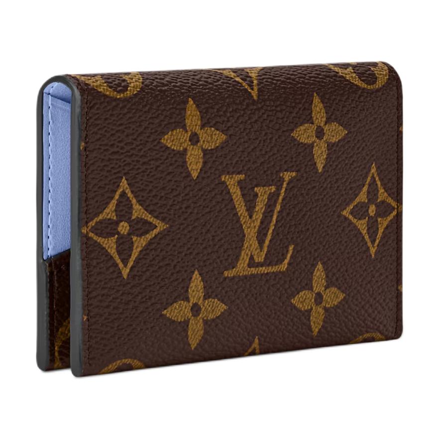 Louis Vuitton Slim Color-Blocked Leather Trim Gold Button Closure Coated Canvas Card Holder Women card holder Brown Blue Silver M26900