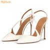 Fashion Solid Color PU Cross Back Strap Sandals Women Fashion Summer Shine Leather Pumps Slip on Pointed Toe Stiletto Heels Sandals