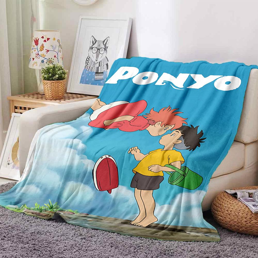 Ponyo Sea Magic Flannel Blanket Super Soft Warm Cozy Blanket for Sofa Bed Office Travel All‑Season Home Decor Gift