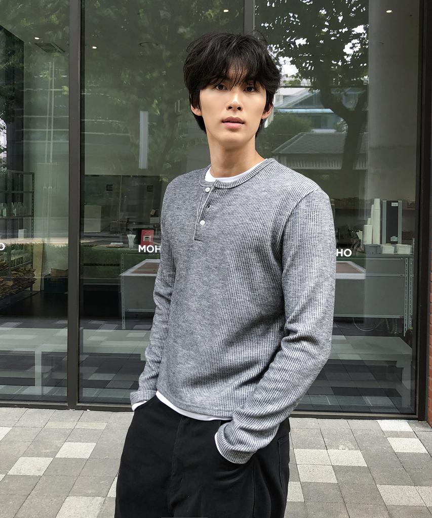 THEY Layered Ribbed Henley Neck T-Shirt_4 Color
