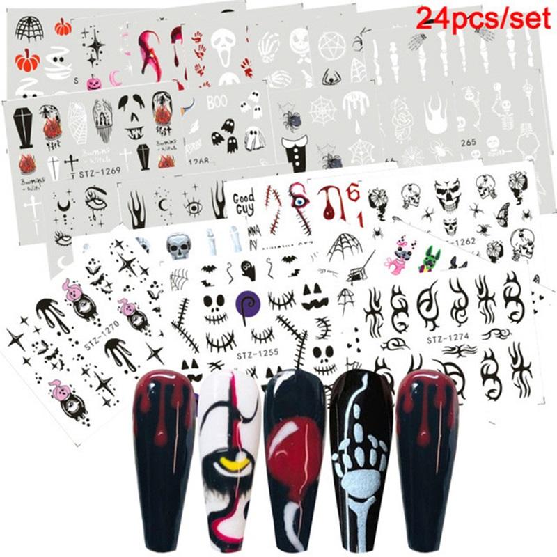 Hot Selling Nail Art Stickers Ins Halloween Skull Funny Pumpkin Bat Nail Water Sticker Nail