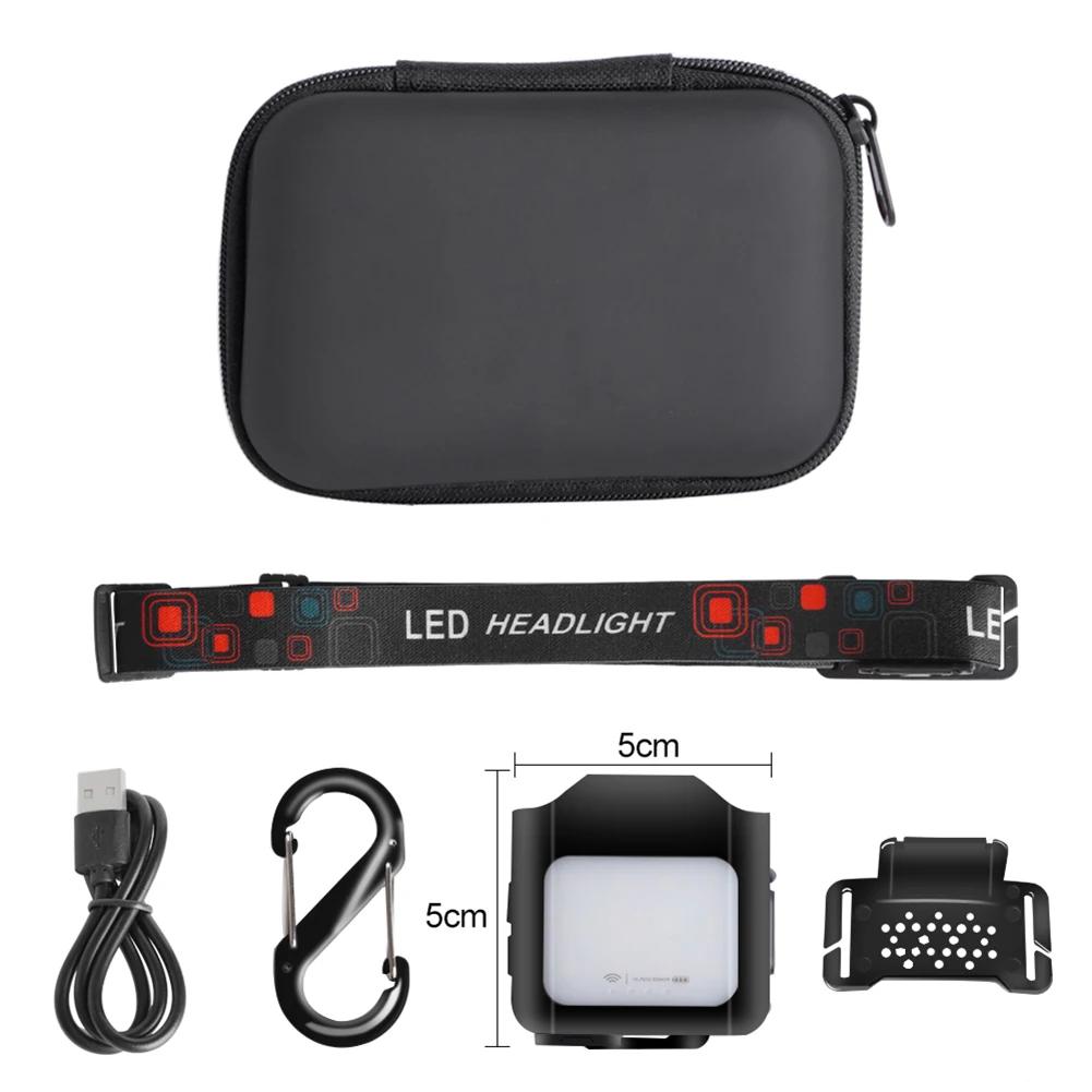 COB LED Mini Flashlight Waterproof 1200mAh Work Head Lamp Type-C Charging 5 Modes Adjustable Lighting Angle for Outdoor Running
