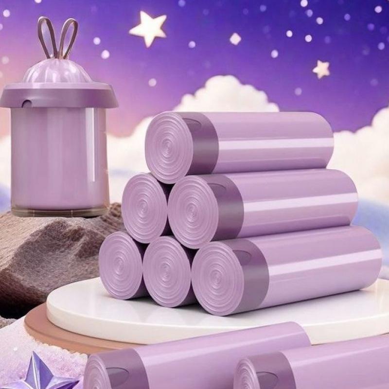 10 Rolls Purple Drawstring Trash Bags Thick Leak Proof Disposable For Kitchen Bathroom Home Trash Cans
