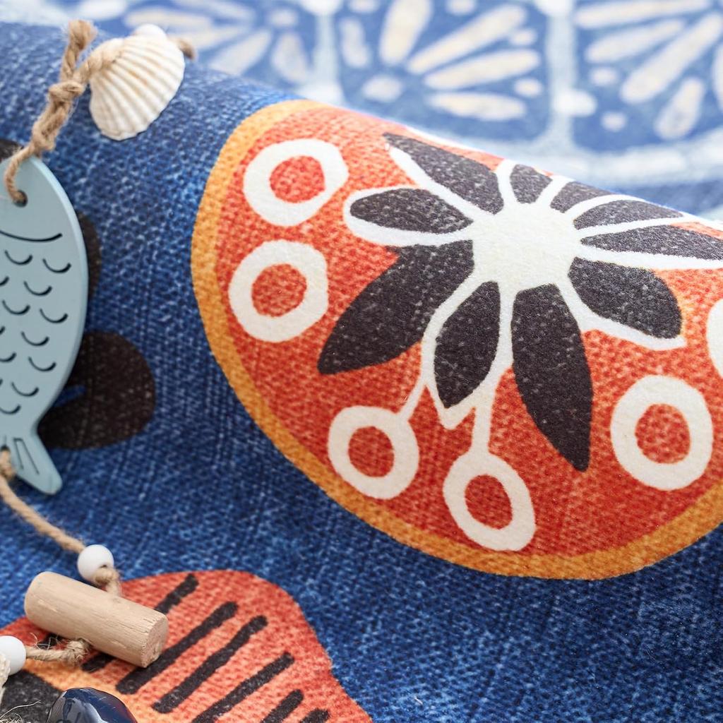Ocean Adventure Round Rug Blue Base with Turtle Fish Starfish for Kids Playroom