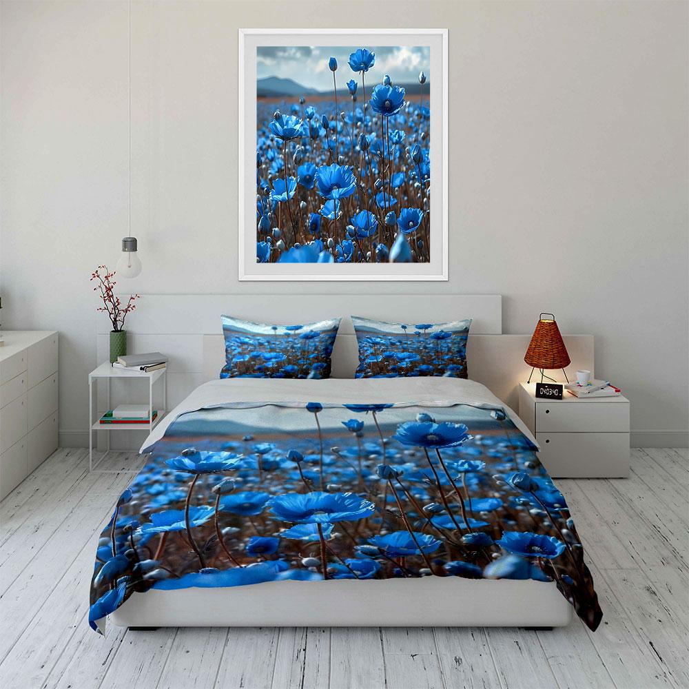 Blue Floral Three-Piece Set Soft Comfortable Duvet Cover Bedding Set Included 1*Duvet Cover & 2*Pillowcases, Gift