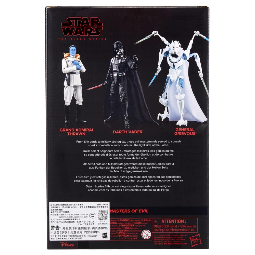 Hasbro Star Wars Black Series Grand Admiral Darth General and Masters of Evil Collectible Action Figure Set of 3 Authentic Thrawn, Vader, Grievous,