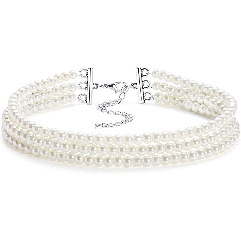 

Fashion Elegant Women 3-5Layer White Pearl Choker Necklaces Bohemian Creative Design Wedding Anniversary Necklace Female Jewelry