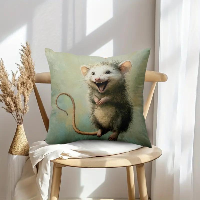 1 Stück Skurriler Lachender Opossum Kissenbezug, Polyester 2D Beidseitiger Druck, Niedliches Opossum Aquarell Design, Gemütliches Kinderzimmer Zuhause Ac