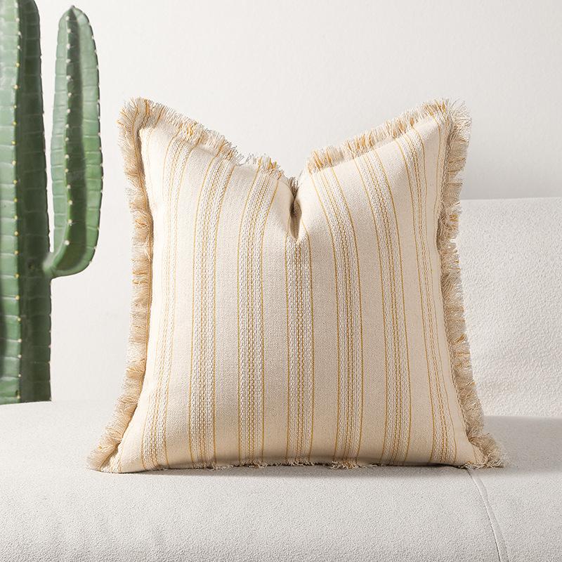 New Style Polyester-cotton Striped Yarn-dyed Jacquard Whiskered Edge Pillow Cushion Cushion Cover