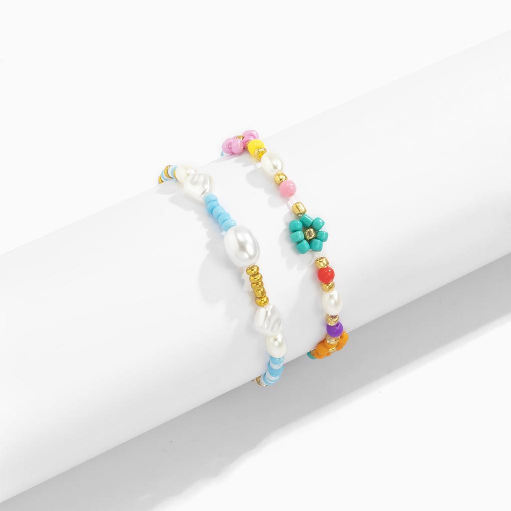 Baroque Special-Shaped Pearl Rice Bead Bracelet Female, Bohemian Colored Small Daisy Flower Jewelry