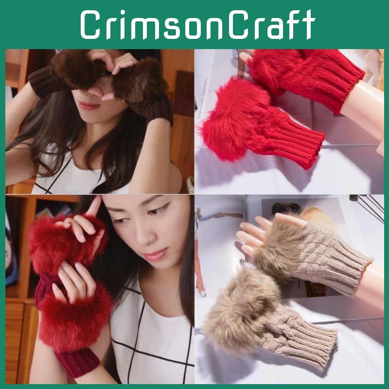 Color Plush Solid Knitted Half Finger Gloves Thickened Warmth Fashion Gifts
