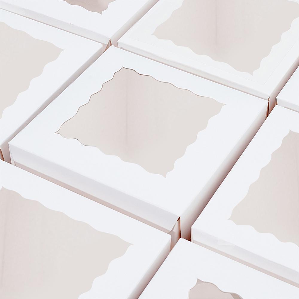 20pcs Bakery Box with PVC Display Window Cardboard Gift Packaging Boxes for Cookies Small Cakes Muffin Square White 10x10x6cm Window: 6.8x6.8cm