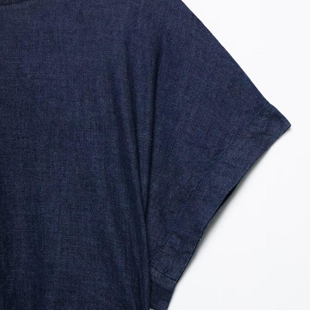 TAOP&ZA Spring Women's Elegant Ruched Short Sleeve Denim Dress