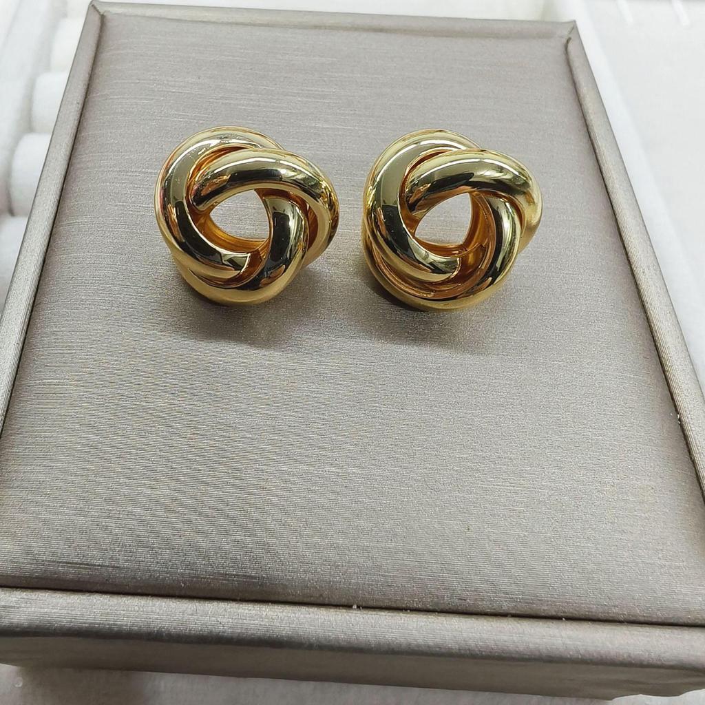 Gold-Tone Geometric Twist Earrings: Fashionable and Versatile Multi-Layer Braided Earrings for Women.
