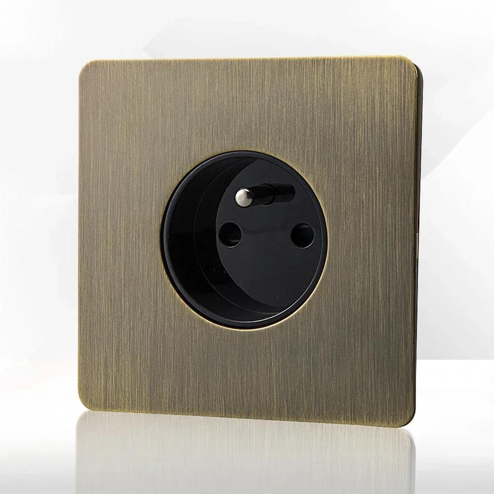 Retro Eu Metal Panel Wall Toggle Light Switch Socket,Bronzed Antique Stainless Steel German 16A Socket with USB Phone Charging