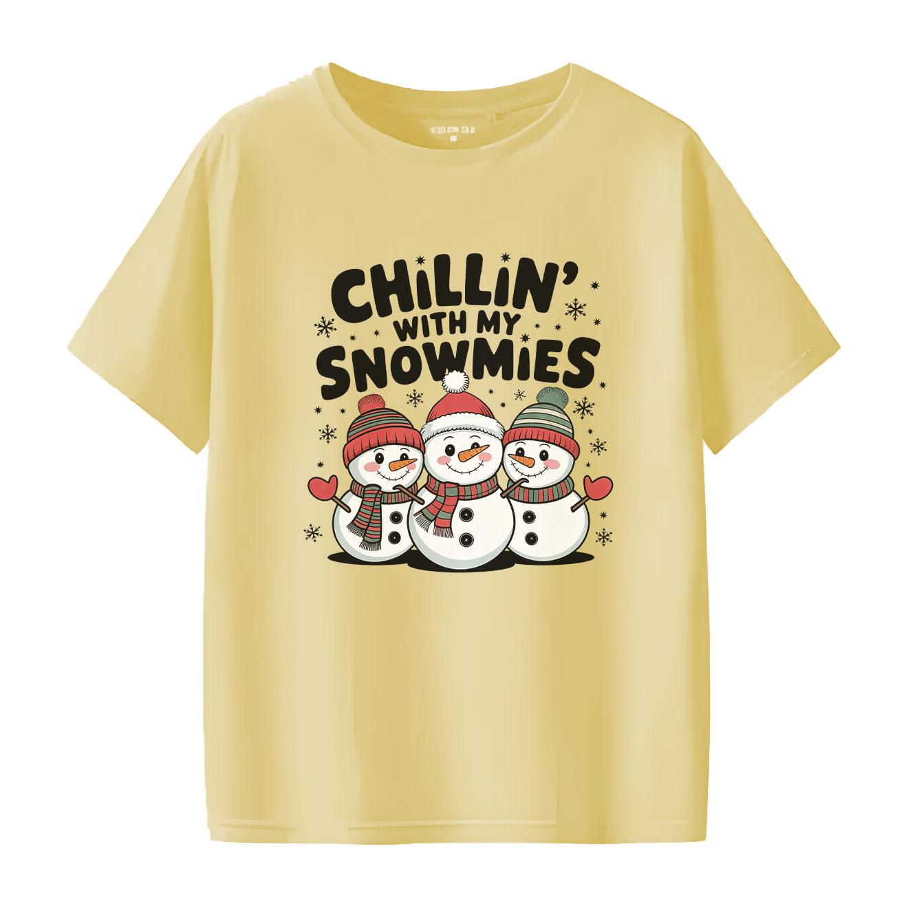 

Christmas snowUnisex cartoon printed Womens short sleeved holiday Tshirt with summer round neck suitable for daily versatility S