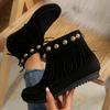Women Boots Autumn Fashion Tassel Suede Frosted Slip on Ankle Boots Vintage Rivet Flat Casual Shoes Round Toe Zapatos De Mujer