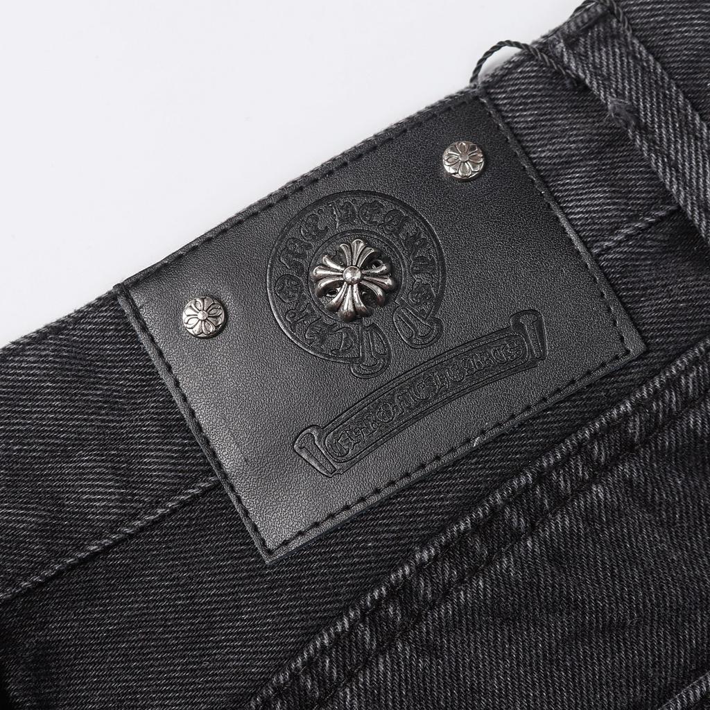 CHROME HEARTS Herren Schwarze Denim Shorts mit Weißen Kreuz-Aufnähern Baggy Streetwear Jorts