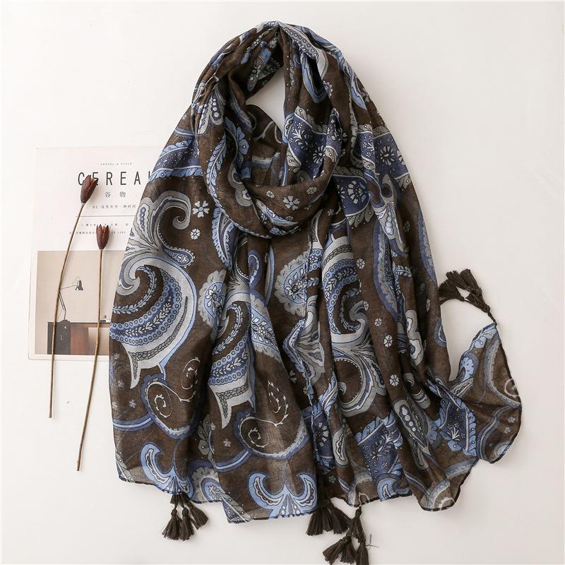 Spain Fashion Daisy Floral Tassel Viscose Shawl Scarf Lady Print Soft Pashmina Stole Wrap Snood Bufandas Muslim Hijab Sjaal