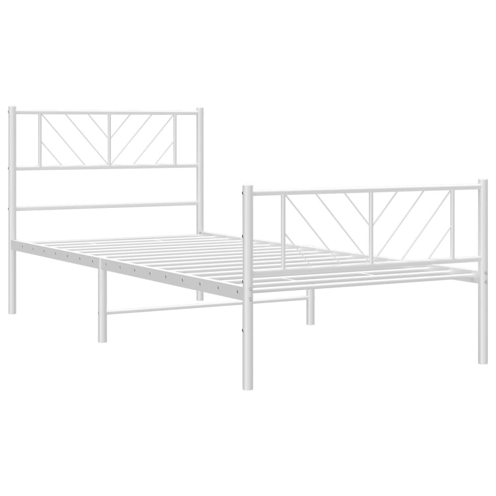 Metal Bed Frame with Headboard and Footboard White 107 X 203 Cm