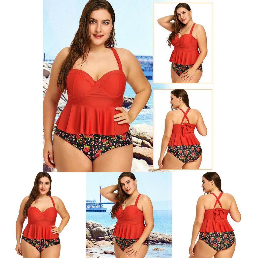 Fashion Woman Summer Sexy Plus Floral Peplum Size Swimsuit Tankini Swimwear For Elegance And Comfort