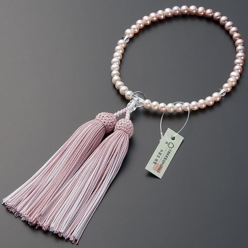 Buddhist Altar Shop Takita Shoten Kyoto Buddhist Prayer Beads for Women, Freshwater Pearls (Pearls), Gradient 6mm, Silk Tassel, Prayer Beads Bag, Suit