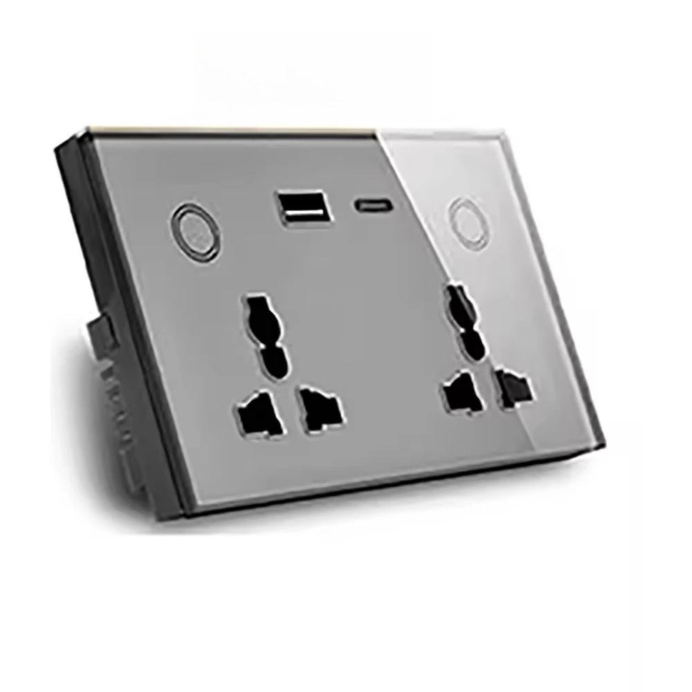 20W Household Universal Power Socket Smart Wall Socket Smart Switch Tempered Glass USB Type-c Fast Socket