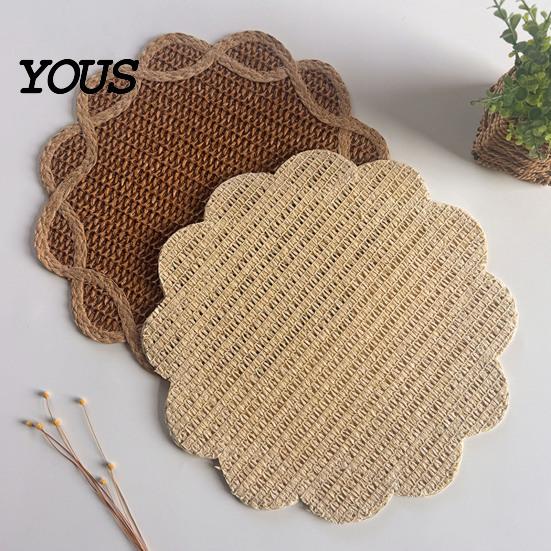 Stain Resistant Mat Woven Placemat, Heat Insulation Non-Slip Table Mat, Retro Style Petal Heat-resistant Placemat Shape Dining for Home