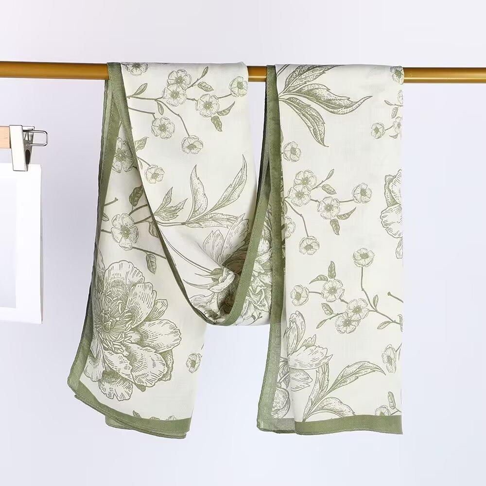 Elegant and fresh flower bushes cotton and linen velvet silk scarf sun protection and warmth autumn and winter shawl scarf women's high sense 181 * 8