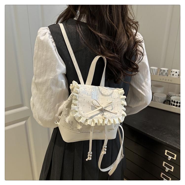 Polka Dot Ruffled Backpack for Women Trendy Bowknot Bucket Bag