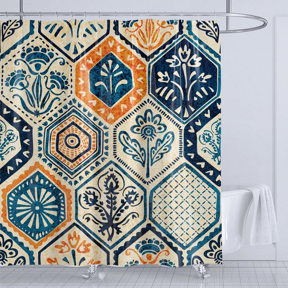 Dunika Chen Bathroom Art Bohemian Style Shower Curtain Medieval Minimalist Art Boho Polyester Fabric Bath Curtain 180X180cm With 12 Hooks