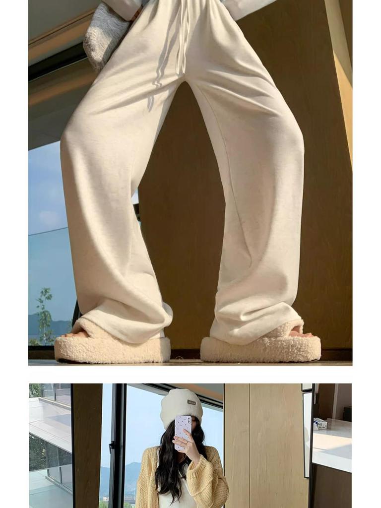 High-Waisted Wide-Leg Soft Puff Puff Glutinous Pants for Women, Spring and Autumn Casual Style